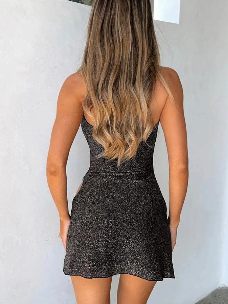 Baddie Glitter High Slit Mini Dress view 2 | MAUVSTUDIO®