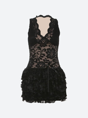 Baddie Lace Ruffled Mini Dress view 4 | MAUVSTUDIO®