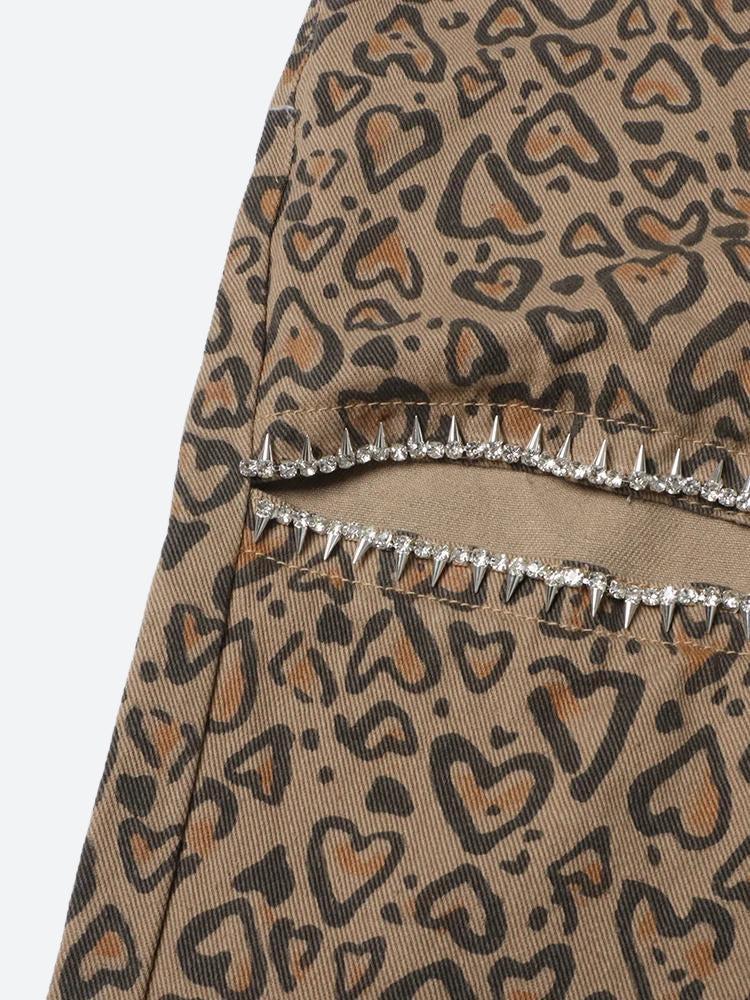 Baddie Leopard Embellished Cut Out Pants-Mauv Studio