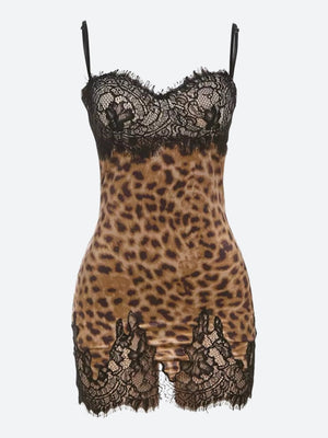 Baddie Leopard Lace Mini Dress view 3 | MAUVSTUDIO®