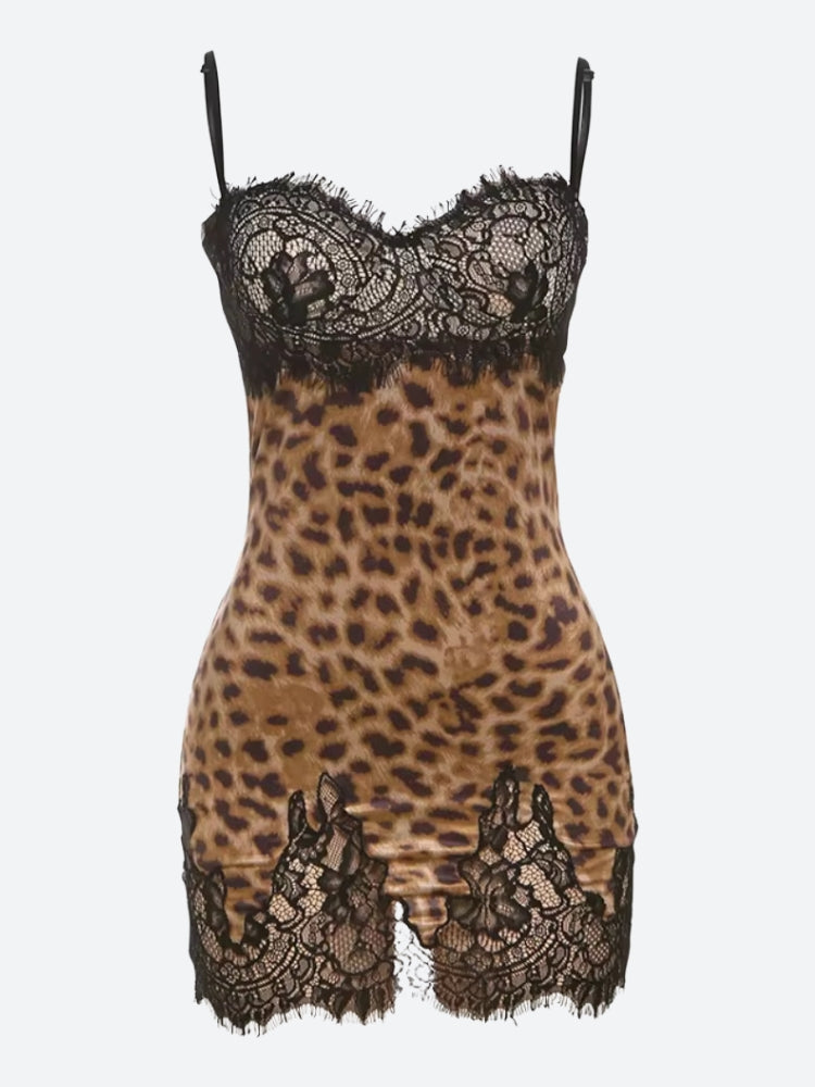 Baddie Leopard Lace Mini Dress view 3 | MAUVSTUDIO®