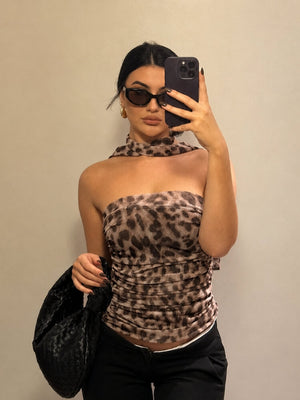 Baddie Leopard Tube Top with tie detail, Y2K tube top styled with low rise bottoms