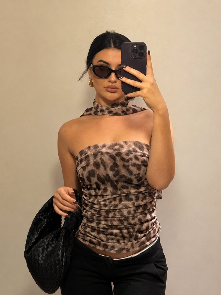 Baddie Leopard Tube Top with tie detail, Y2K tube top styled with low rise bottoms