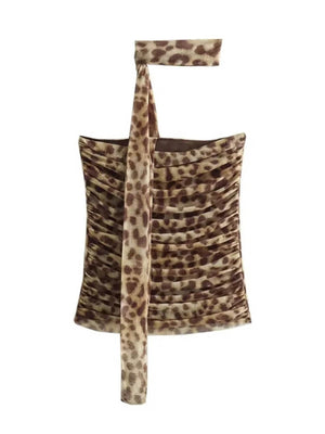 Baddie Leopard Tube Top with tie detail, Y2K tube top styled with low rise bottoms