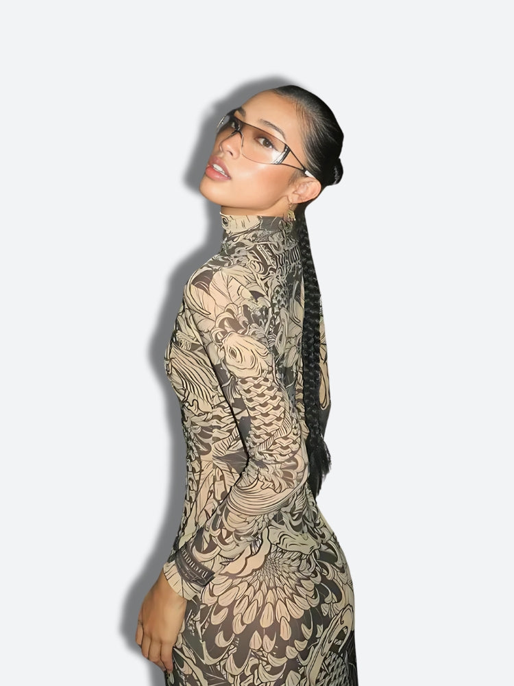 long sleeve baddie dress Trendy Mesh Long Sleeve Baddie Maxi Dress