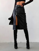 Baddie Zip Up Slit Midi Skirt-Mauv Studio