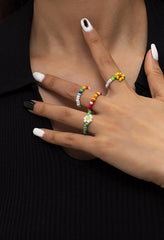 Bague de perles florales 4 pièces-Rings-MAUV STUDIO-STREETWEAR-Y2K-CLOTHING