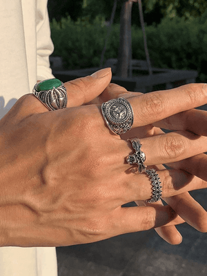 Bague en argent vintage 4 pièces pour homme-Rings-MAUV STUDIO-STREETWEAR-Y2K-CLOTHING