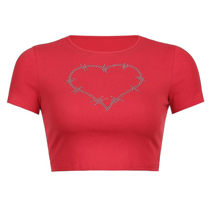 Barbed Heart Rhinestone Crop Top-Crop Tops-MAUV STUDIO-STREETWEAR-Y2K-CLOTHING
