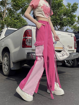 Barbie Patchwork Cargo Pants-Mauv Studio