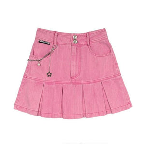 Barbie Pleated Denim Mini Skirt-Mauv Studio