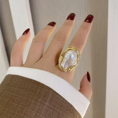 Baroque Aesthetic Pearl Ring-Rings-MAUV STUDIO-STREETWEAR-Y2K-CLOTHING