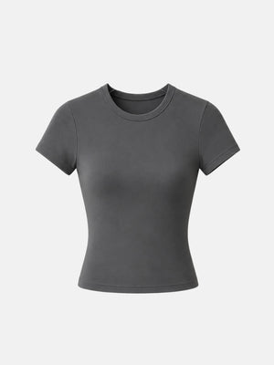 Basic Baby Tee with fitted cut, Y2K baby tee styled with low rise bottoms