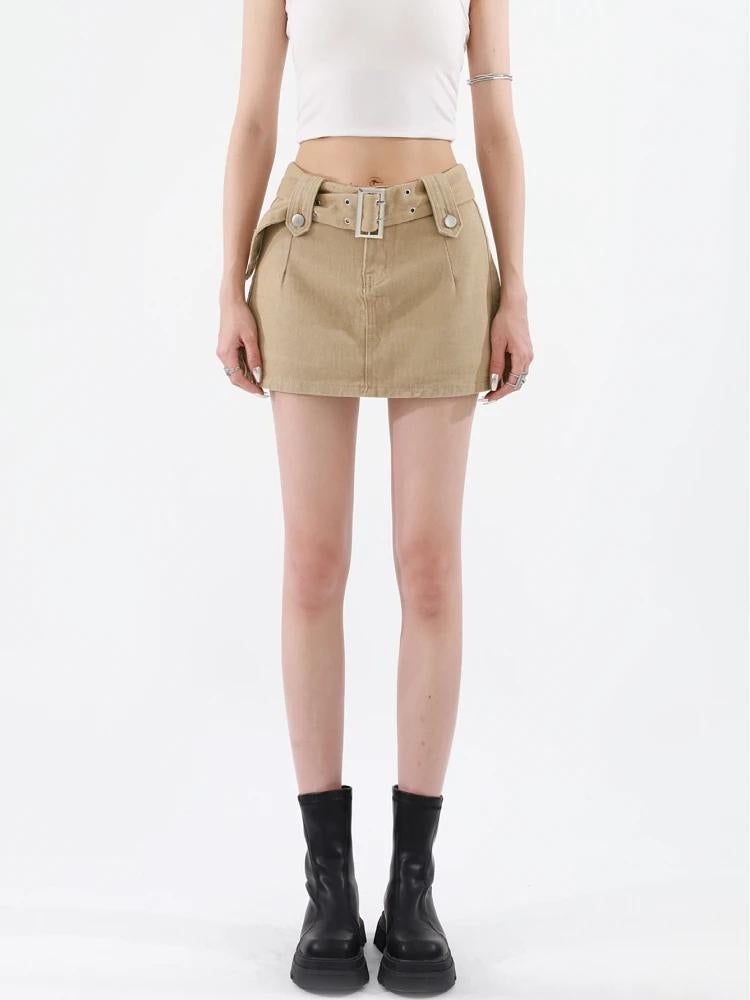 Belted Denim Mini Skirt-Mauv Studio