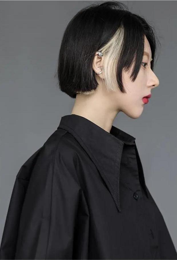 Black Korean Asymmetric Shirt-MAUV STUDIO