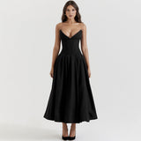 Black Plunge Corset Midi Dress view 13 | MAUVSTUDIO®
