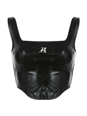 Black Pu Leather Cropped Tank Top-Tops&Tees-MAUV STUDIO-STREETWEAR-Y2K-CLOTHING