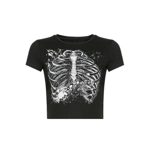 Black Skeleton Crop Top-Crop Tops-MAUV STUDIO-STREETWEAR-Y2K-CLOTHING