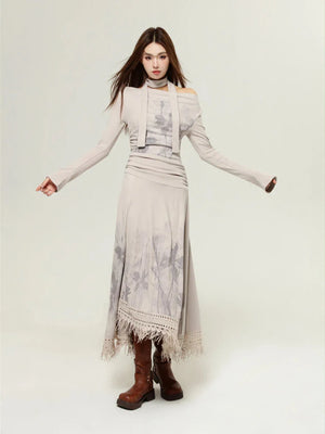 Bohemian One Shoulder Maxi Dress view 4 | MAUVSTUDIO®