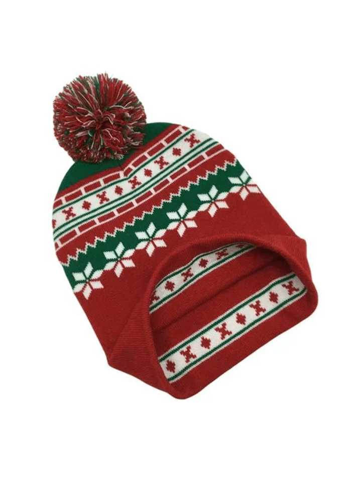 Bonnet de Noël tricoté à pompons en jacquard-Hats-MAUV STUDIO-STREETWEAR-Y2K-CLOTHING