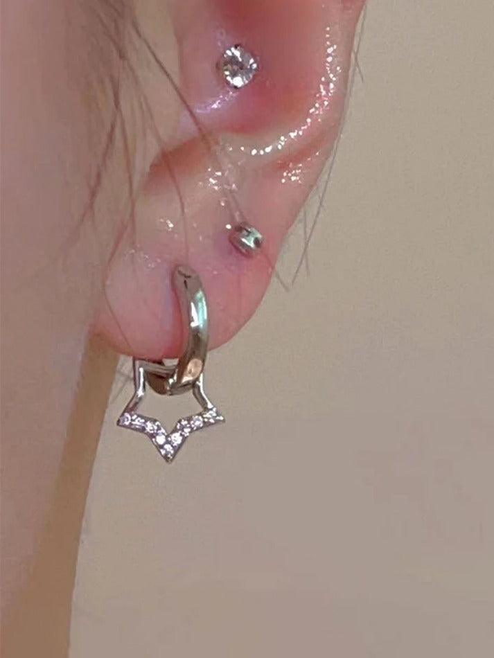 Boucle d'oreille créole en strass étoile creuse-Earrings-MAUV STUDIO-STREETWEAR-Y2K-CLOTHING