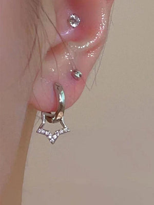Boucle d'oreille créole en strass étoile creuse-Earrings-MAUV STUDIO-STREETWEAR-Y2K-CLOTHING