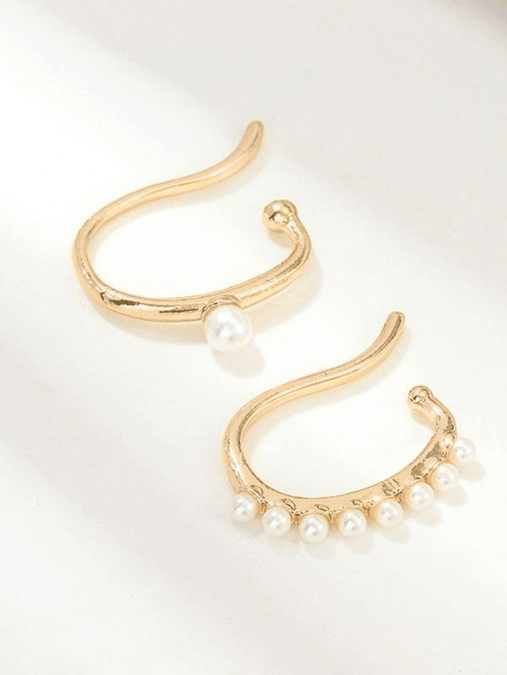 Boucles d'Oreilles Manchette Décor Faux Perle 2pcs-Earrings-MAUV STUDIO-STREETWEAR-Y2K-CLOTHING