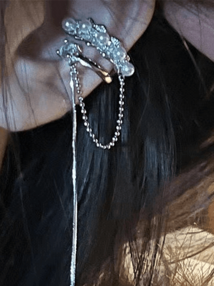 Boucles d'Oreilles Manchette à Décor de Fausse Perle et Gland-Earrings-MAUV STUDIO-STREETWEAR-Y2K-CLOTHING