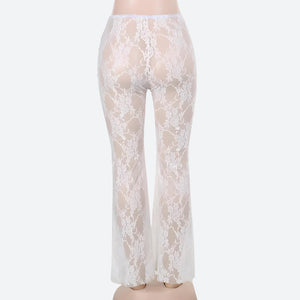 Bow Transparent Lace Flare Pants-Mauv Studio