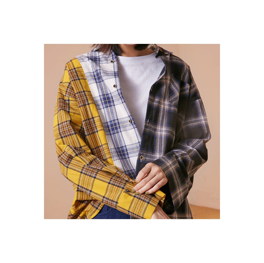 Boyfriend Check Shirt-T-Shirts-MAUV STUDIO-STREETWEAR-Y2K-CLOTHING