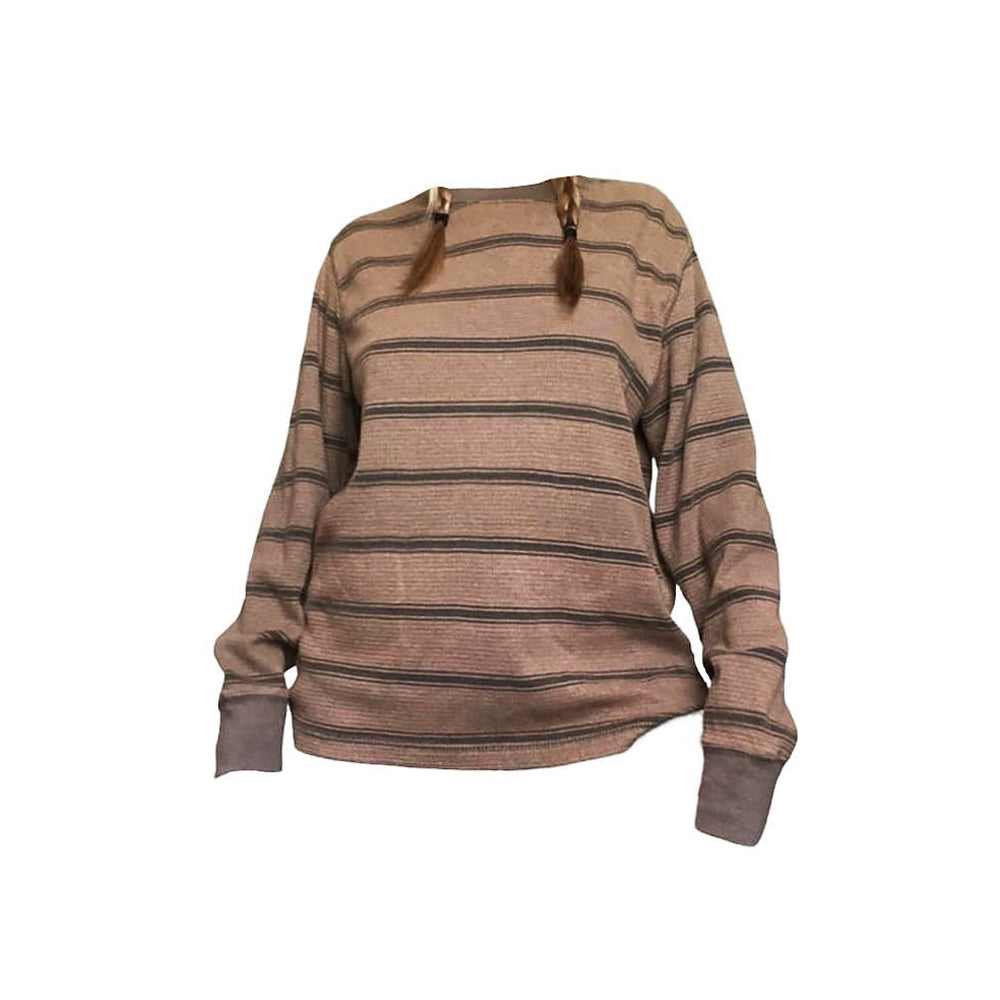 Brown Striped Longsleeve Top-T-Shirts-MAUV STUDIO-STREETWEAR-Y2K-CLOTHING