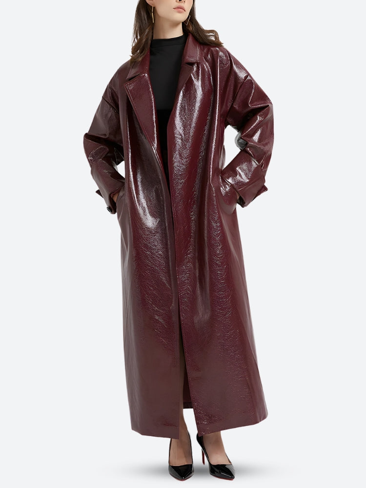 Burgundy Faux Leather Coat