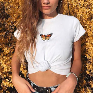 Butterfly Cropped Tee-Tops-MAUV STUDIO-STREETWEAR-Y2K-CLOTHING