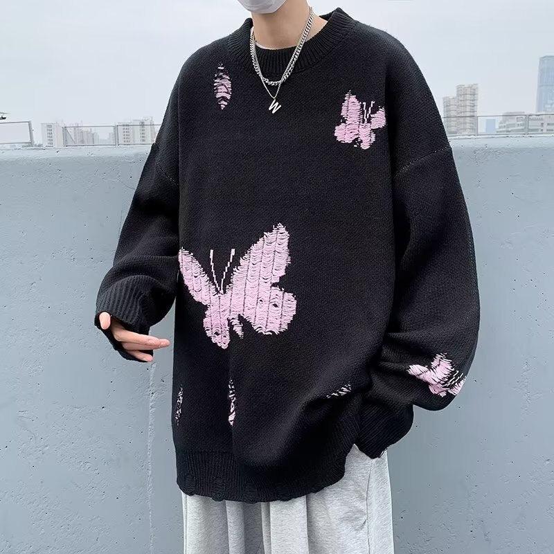 Butterfly Distressed Knitted Sweater-Mauv Studio