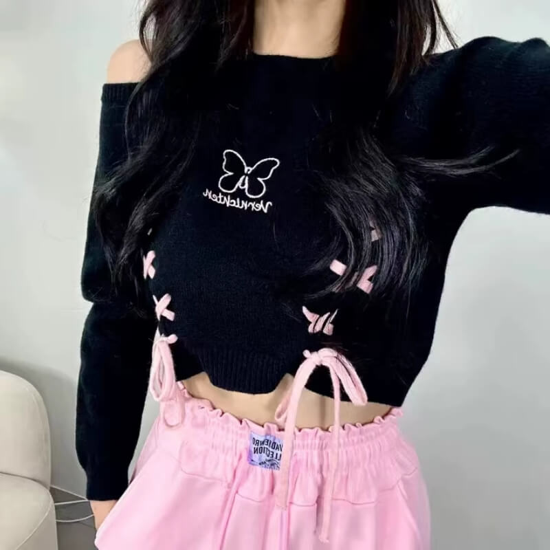 Butterfly Lace-Up Crop Top – MAUVSTUDIO®