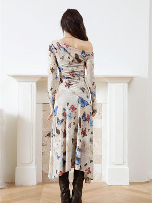 Butterfly One Shoulder Midi Dress view 2 | MAUVSTUDIO®
