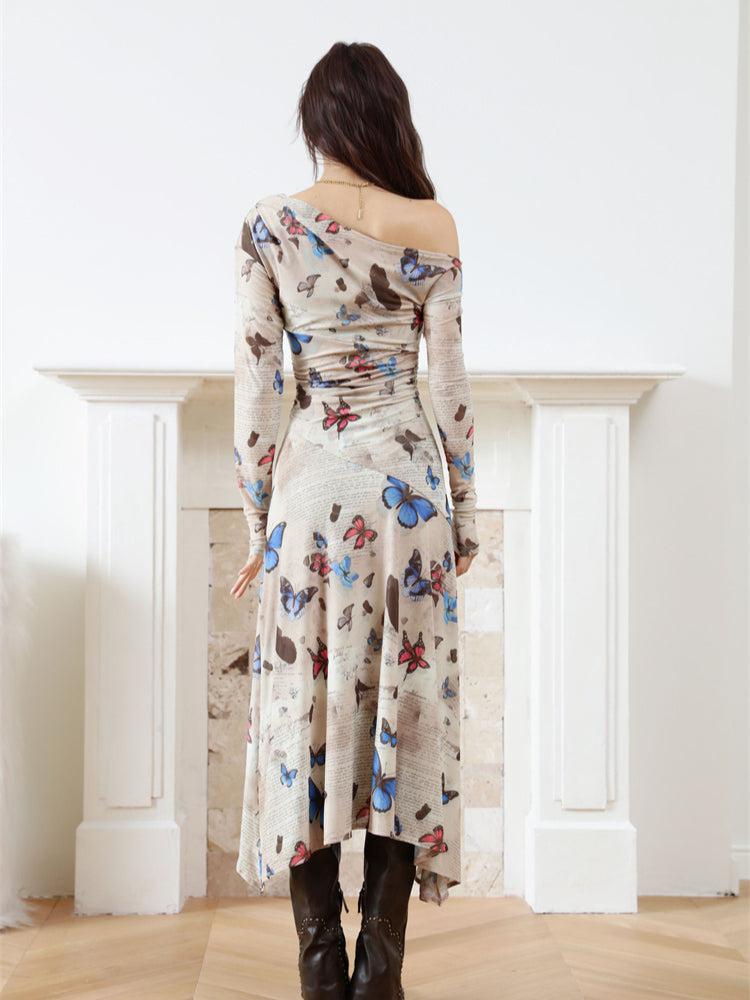 Butterfly One Shoulder Midi Dress view 2 | MAUVSTUDIO®