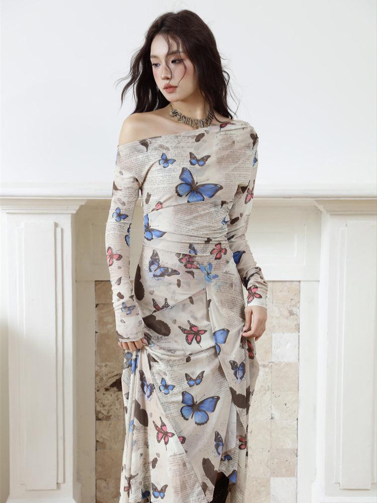 Butterfly One Shoulder Midi Dress view 3 | MAUVSTUDIO®