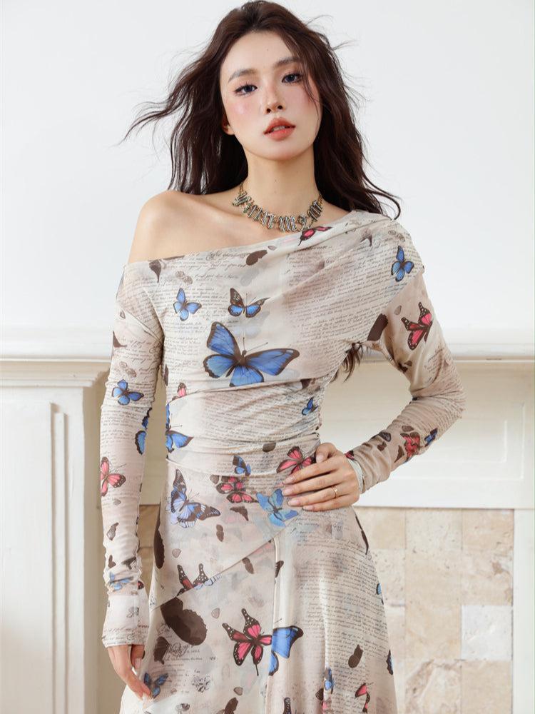 Butterfly One Shoulder Midi Dress view 4 | MAUVSTUDIO®