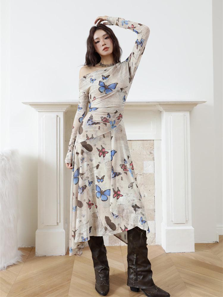 Butterfly One Shoulder Midi Dress view 6 | MAUVSTUDIO®