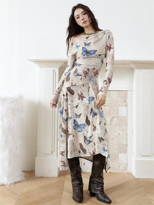 Butterfly One Shoulder Midi Dress view 8 | MAUVSTUDIO®