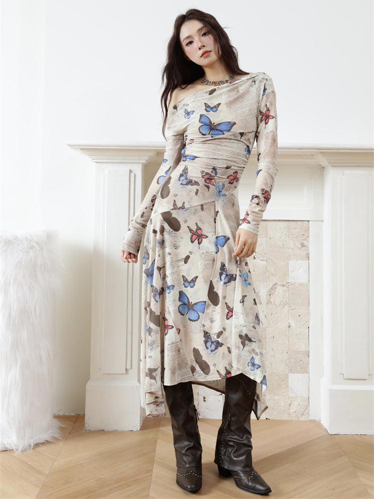 Butterfly One Shoulder Midi Dress view 8 | MAUVSTUDIO®