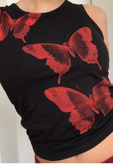 Butterfly Print Crop Tank Top-Tops&Tees-MAUV STUDIO-STREETWEAR-Y2K-CLOTHING