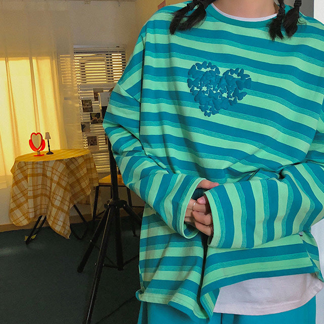 Butterfly Striped Long Sleeve Tee-T-Shirts-MAUV STUDIO-STREETWEAR-Y2K-CLOTHING