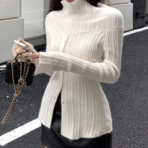 Button Up Off Shoulder Knitted Top – MAUVSTUDIO®