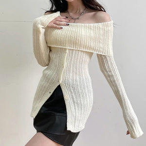 Button Up Off Shoulder Knitted Top – MAUVSTUDIO®