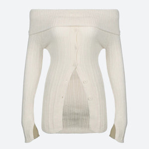 Button Up Off Shoulder Knitted Top – MAUVSTUDIO®