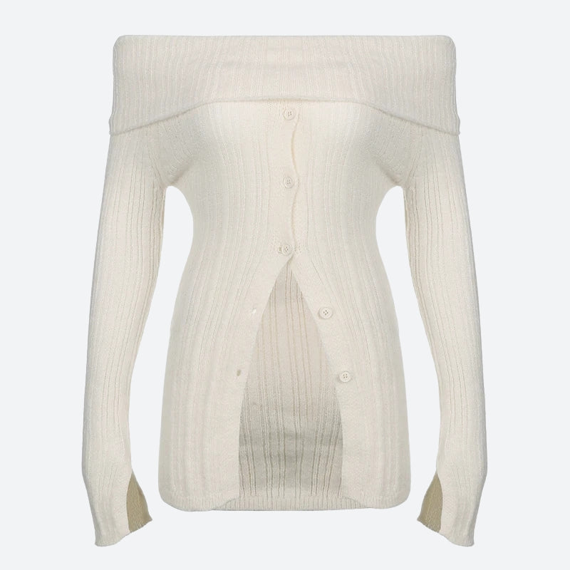 Button Up Off Shoulder Knitted Top – MAUVSTUDIO®