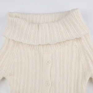 Button Up Off Shoulder Knitted Top – MAUVSTUDIO®