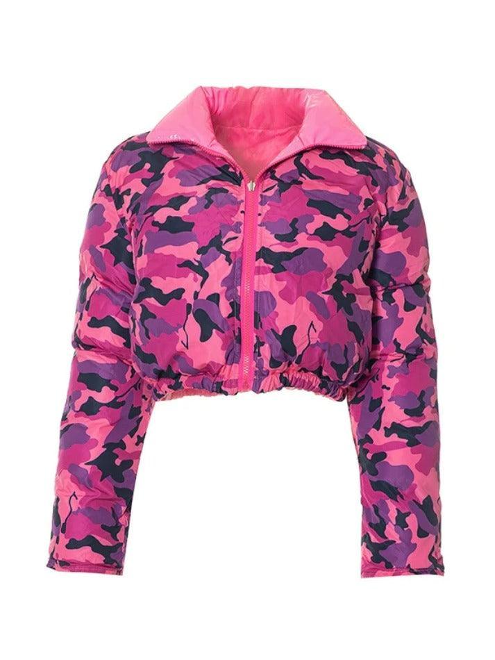 Camouflage Print Lapel Neck Zip Up Jacket-Jackets-MAUV STUDIO-STREETWEAR-Y2K-CLOTHING